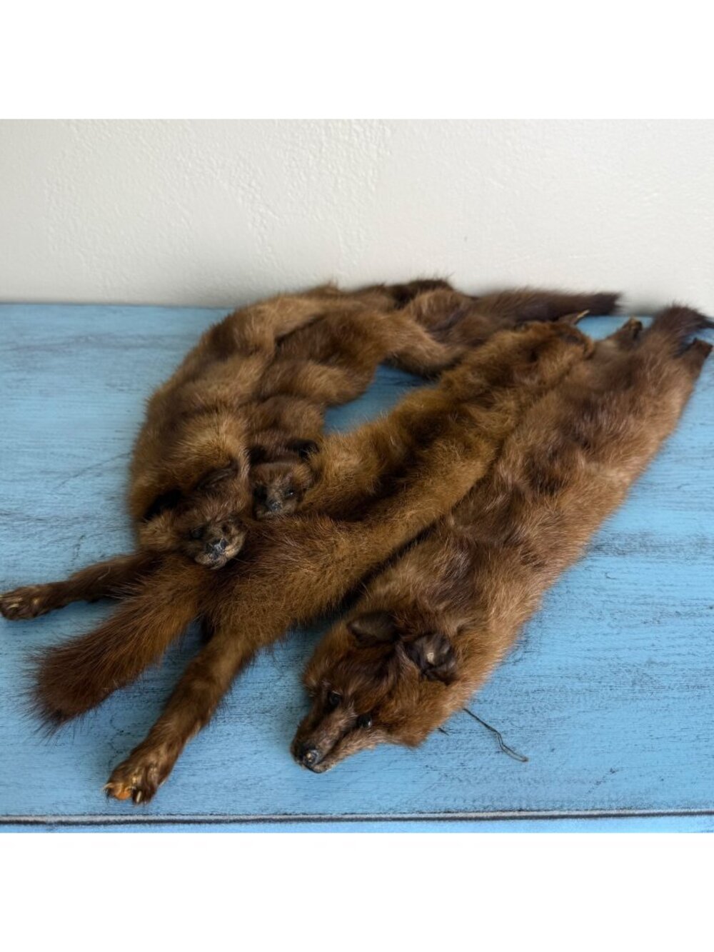 Vintage Capitol Fur Shop Real Mink Brown Fur Stole Wrap 4 Pelts *Repairs Needed*